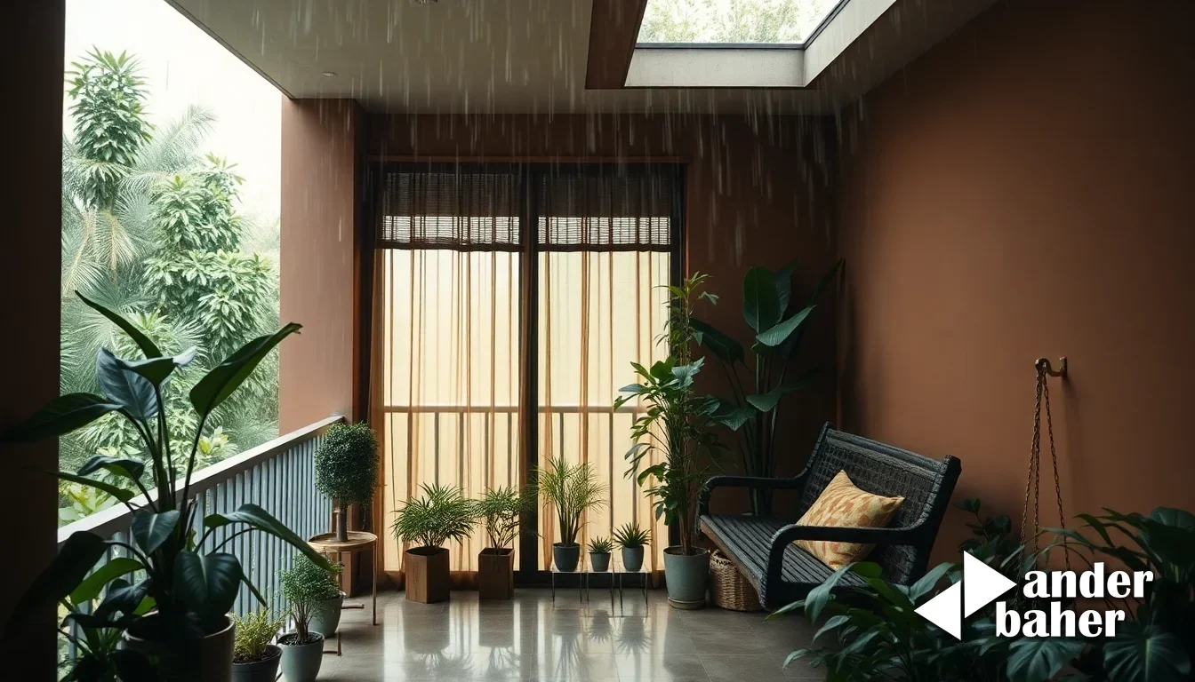Light-filled minimalist living room with concrete floors, natural jute furnishings, and a sliding timber screen filtering afternoon sun, typical of contemporary Bangalore interiors