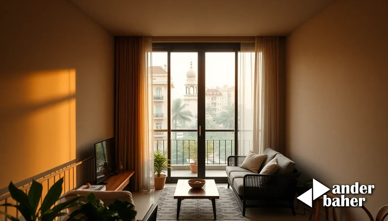 Bright north-facing living room in a Sarjapur Road high-rise, showing deep reveal windows and cross-ventilation through operable glass facades